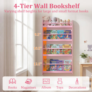 4-Tier Bookshelf Organizer for Toys and Books with Basswood Crossbar-Pink