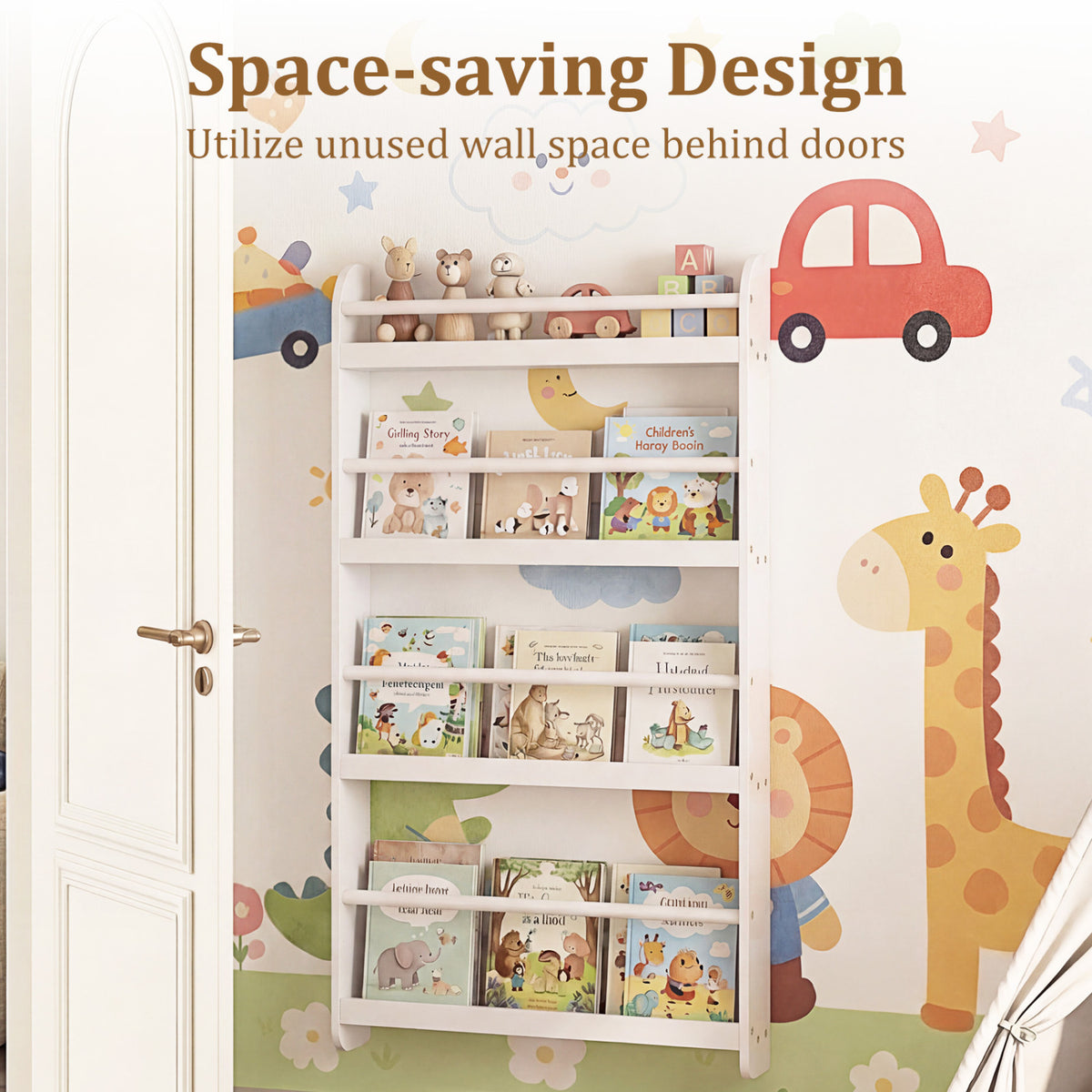 4-Tier Bookshelf Organizer for Toys and Books with Basswood Crossbar-White