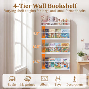 4-Tier Bookshelf Organizer for Toys and Books with Basswood Crossbar-White