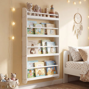 4-Tier Bookshelf Organizer for Toys and Books with Basswood Crossbar-White