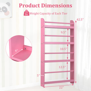 4-Tier Bookshelf Organizer for Toys and Books with Basswood Crossbar-Pink