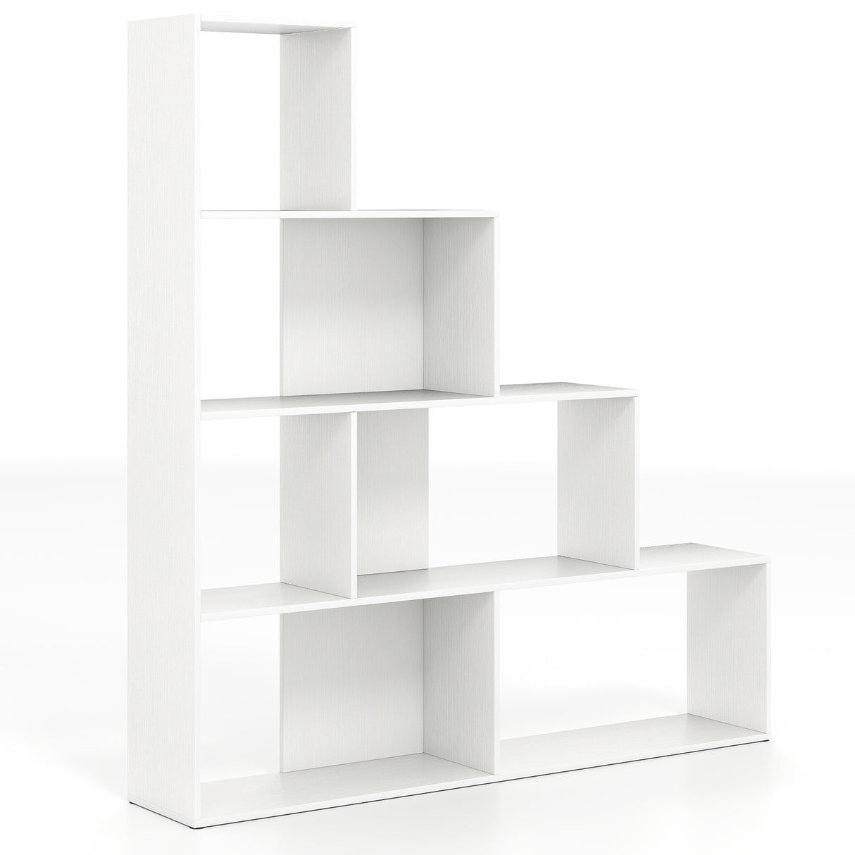 4-Tier Bookshelf Stair Bookcase with 6 Cubes Display Rack-Natural