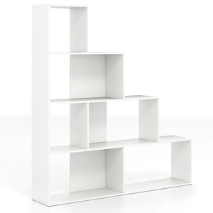 4-Tier Bookshelf Stair Bookcase with 6 Cubes Display Rack-Natural