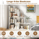 4-Tier Bookshelf Stair Bookcase with 6 Cubes Display Rack-White