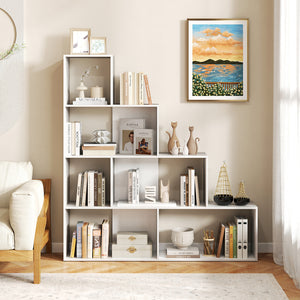 4-Tier Bookshelf Stair Bookcase with 6 Cubes Display Rack-Natural