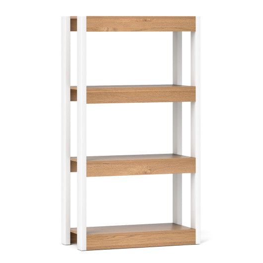 4 Tier Bookshelf Wooden Bookcase with Dual Anti-Tipping Kits-Natural