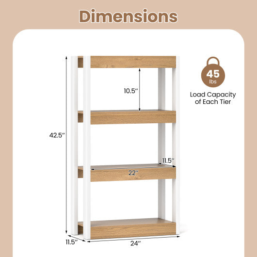 4 Tier Bookshelf Wooden Bookcase with Dual Anti-Tipping Kits-Natural