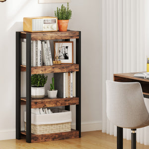 4 Tier Bookshelf Wooden Bookcase with Dual Anti-Tipping Kits-Rustic Brown
