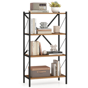 4-Tier Bookshelf with Heavy-Duty Metal Frame-Walnut