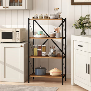 4-Tier Bookshelf with Heavy-Duty Metal Frame-Walnut