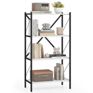 4-Tier Bookshelf with Heavy-Duty Metal Frame-White