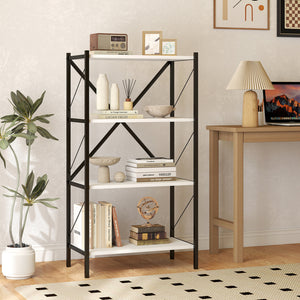 4-Tier Bookshelf with Heavy-Duty Metal Frame-White