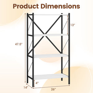 4-Tier Bookshelf with Heavy-Duty Metal Frame-White