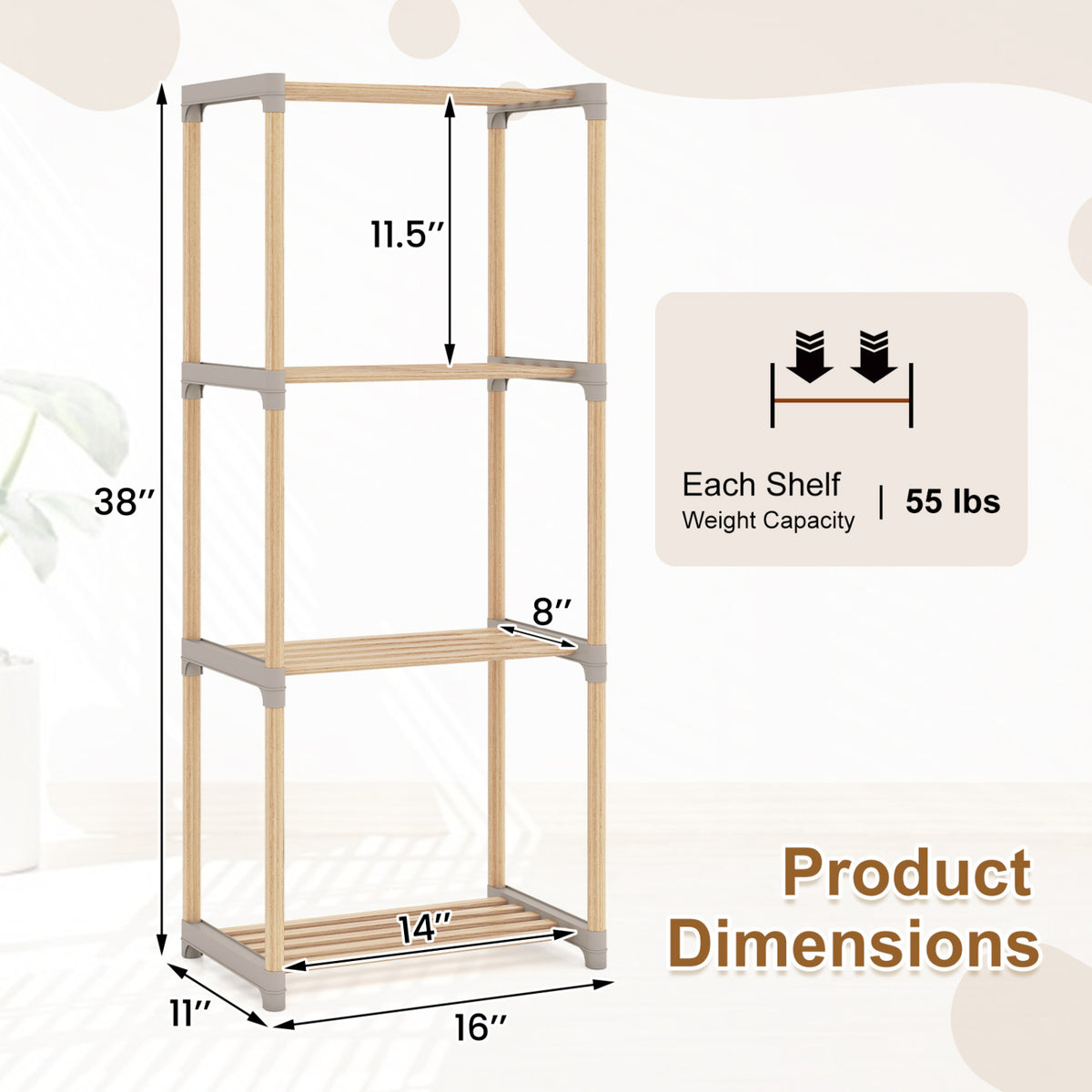 4-Tier Bookshelf with Open Shelves for Home Office and Bathroom-4-Tier