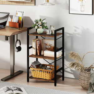 4-Tier Bookshelf with Metal Frame and Wooden Storage Racks for Study-Rustic Brown