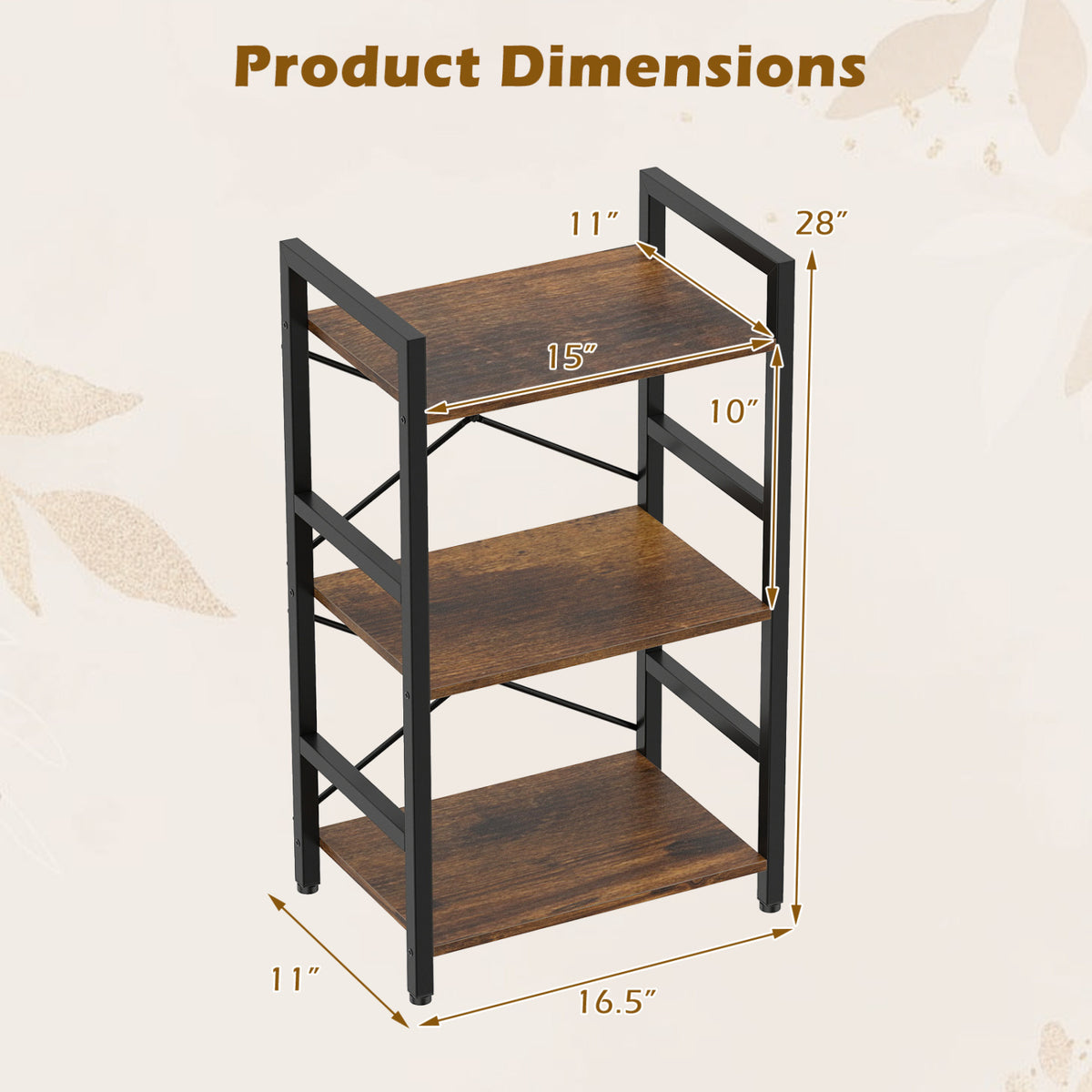 4-Tier Bookshelf with Metal Frame and Wooden Storage Racks for Study-Rustic Brown
