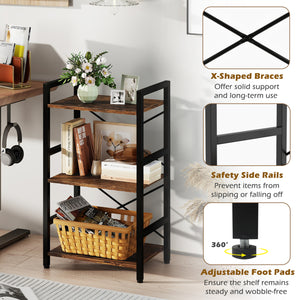4-Tier Bookshelf with Metal Frame and Wooden Storage Racks for Study-Rustic Brown