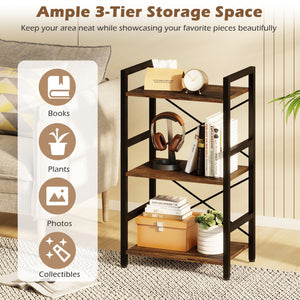 4-Tier Bookshelf with Metal Frame and Wooden Storage Racks for Study-Rustic Brown