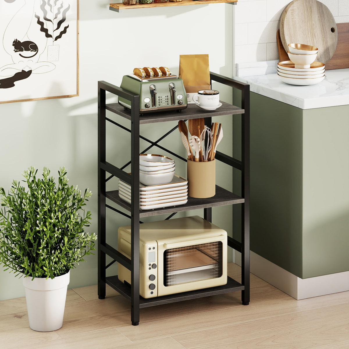 4-Tier Bookshelf with Metal Frame and Wooden Storage Racks for Study-Oak