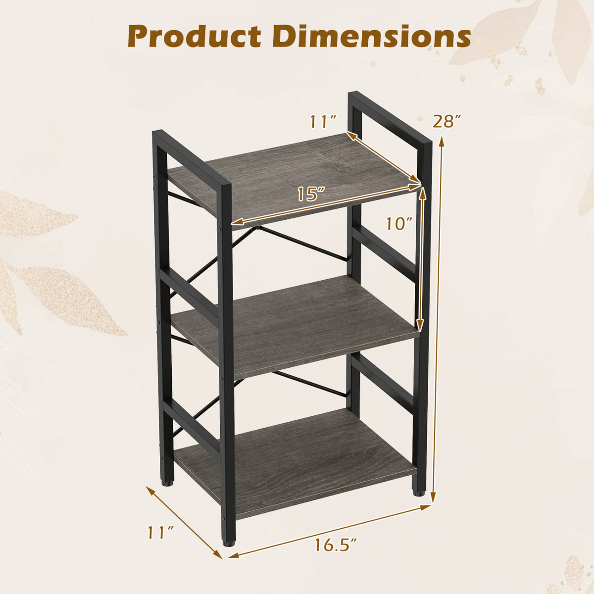 4-Tier Bookshelf with Metal Frame and Wooden Storage Racks for Study-Oak