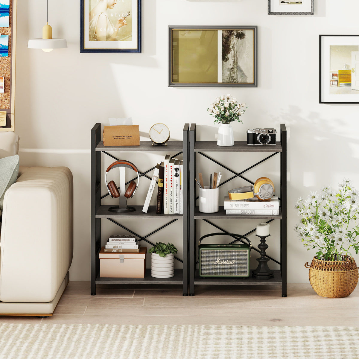 4-Tier Bookshelf with Metal Frame and Wooden Storage Racks for Study-Oak