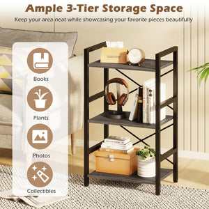 4-Tier Bookshelf with Metal Frame and Wooden Storage Racks for Study-Oak