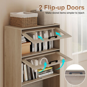 4-Tier Bookshelf with Storage Cabinets and Open Compartments-Natural
