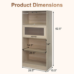 4-Tier Bookshelf with Storage Cabinets and Open Compartments-Natural