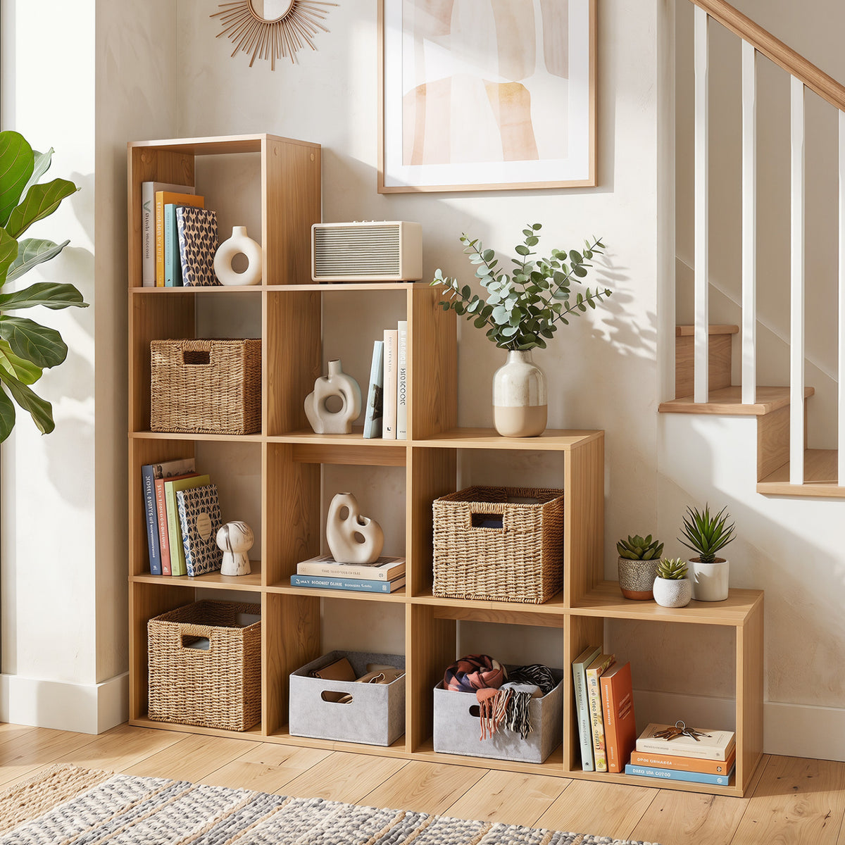 4-Tier Bookshelf with 2 Anti-Tipping Kits for Home Office-Natrual