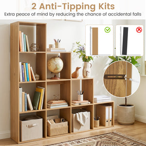 4-Tier Bookshelf with 2 Anti-Tipping Kits for Home Office-Natrual