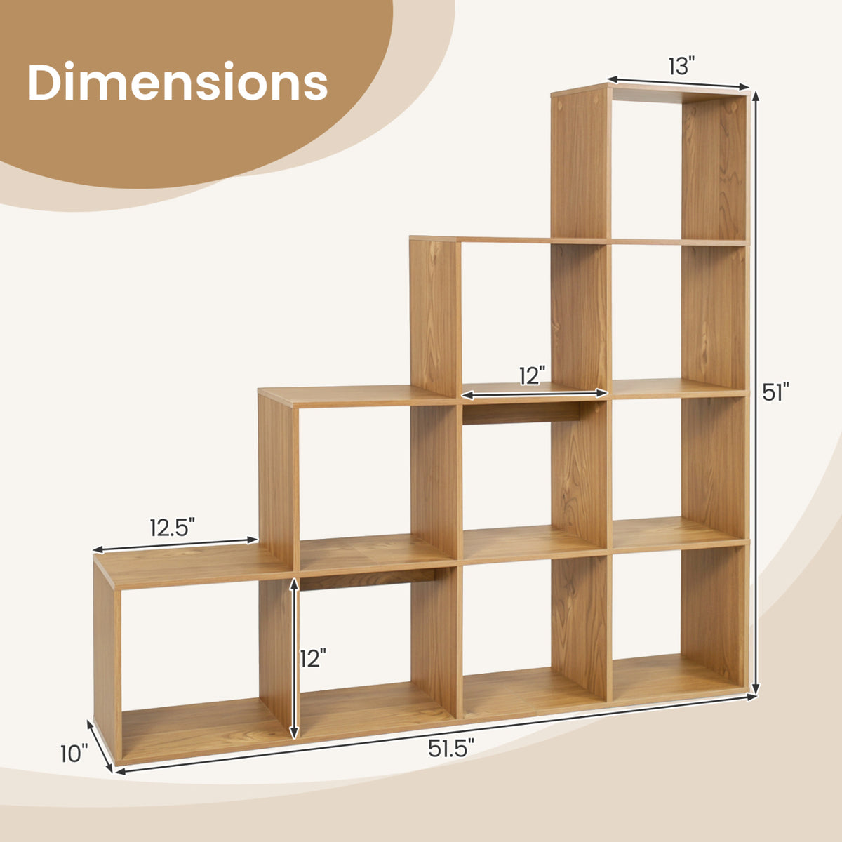 4-Tier Bookshelf with 2 Anti-Tipping Kits for Home Office-Natrual