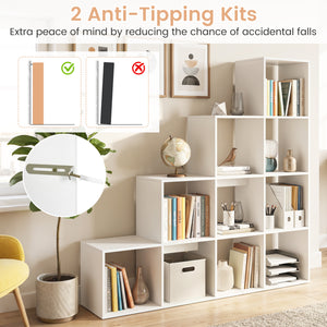4-Tier Bookshelf with 2 Anti-Tipping Kits for Home Office-White