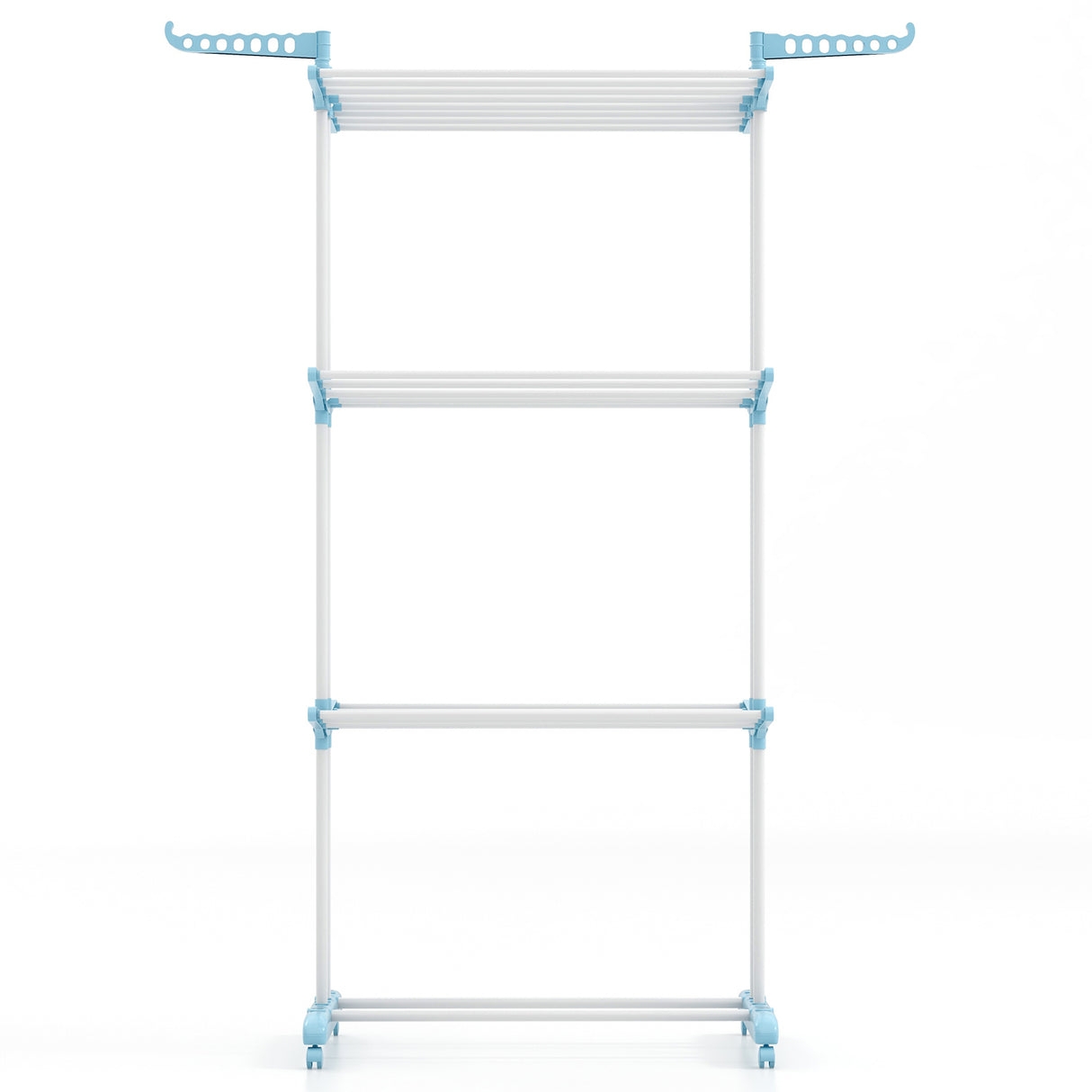 4-tier Clothes Drying Rack with Rotatable Side Wings and Collapsible Shelves-Blue
