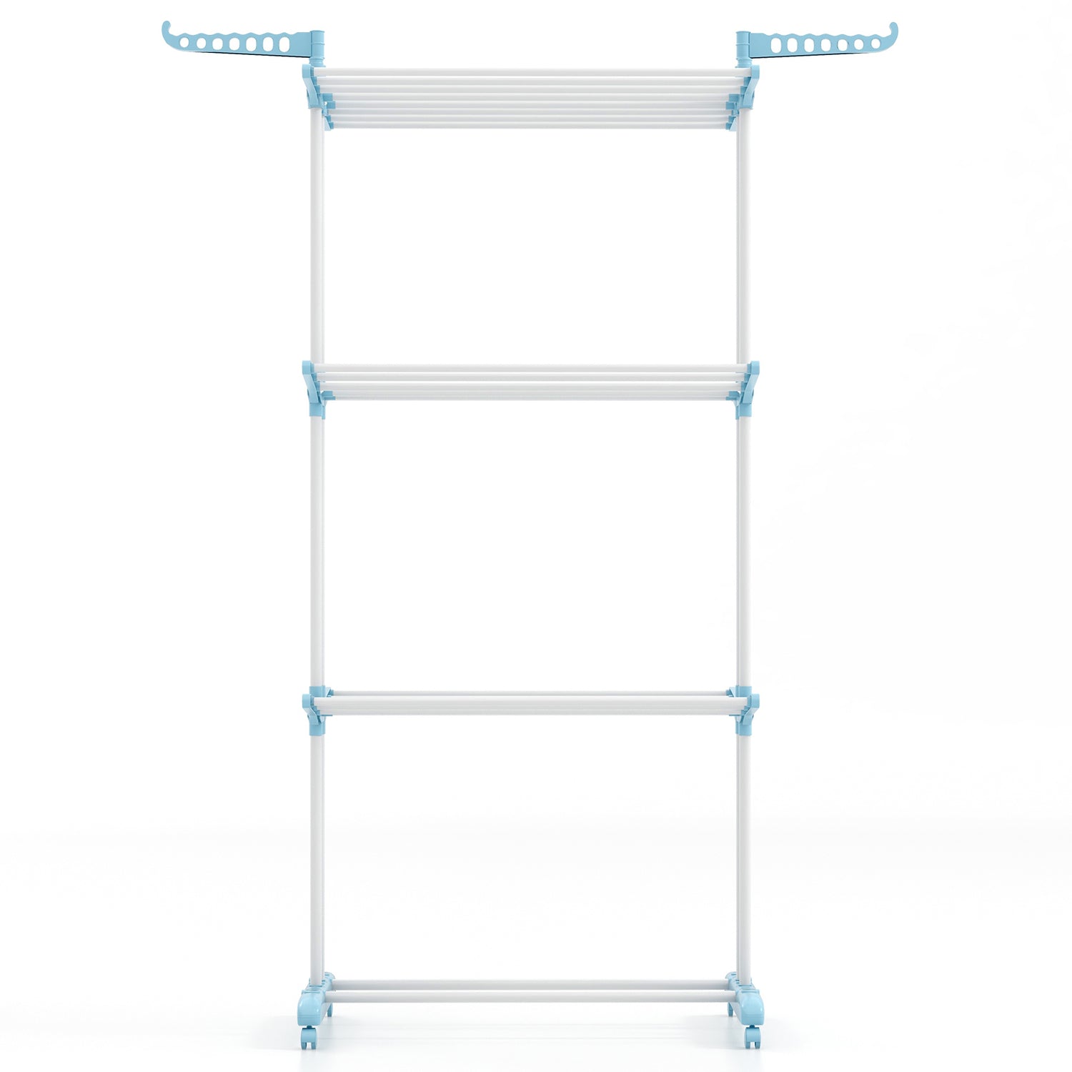 4-tier Clothes Drying Rack with Rotatable Side Wings and Collapsible Shelves-Blue