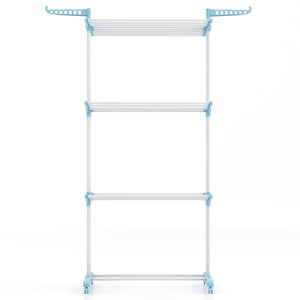 4-tier Clothes Drying Rack with Rotatable Side Wings and Collapsible Shelves-Blue