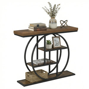 4-Tier Console Table 41 Inches Entryway Table with Storage Shelves-Brown