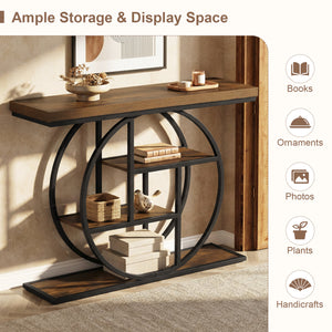 4-Tier Console Table 41 Inches Entryway Table with Storage Shelves-Brown