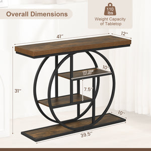 4-Tier Console Table 41 Inches Entryway Table with Storage Shelves-Brown