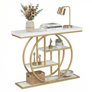 4-Tier Console Table 41 Inches Entryway Table with Storage Shelves-White