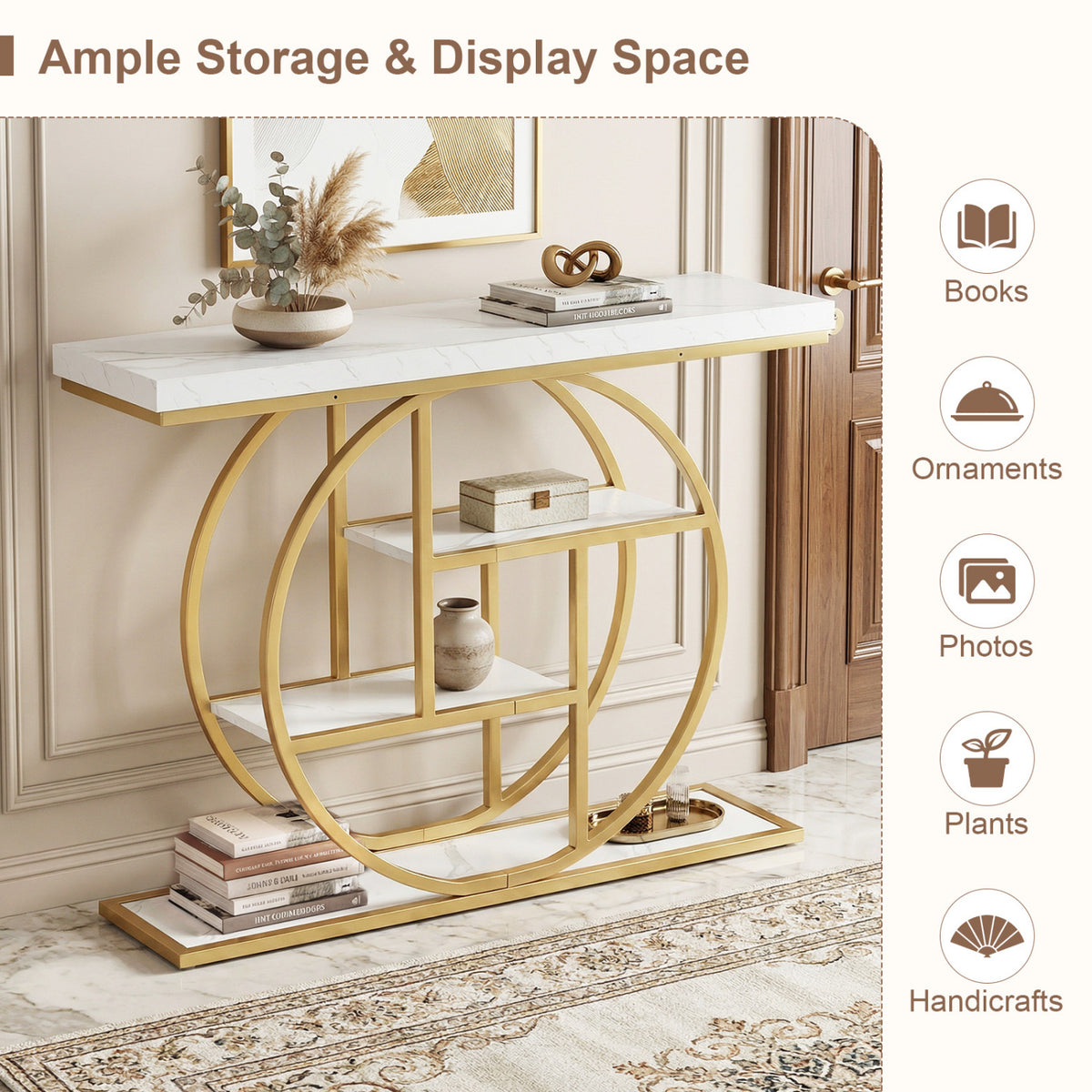 4-Tier Console Table 41 Inches Entryway Table with Storage Shelves-White