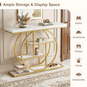 4-Tier Console Table 41 Inches Entryway Table with Storage Shelves-White