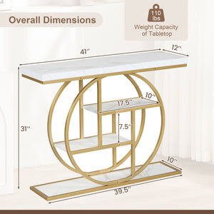 4-Tier Console Table 41 Inches Entryway Table with Storage Shelves-White