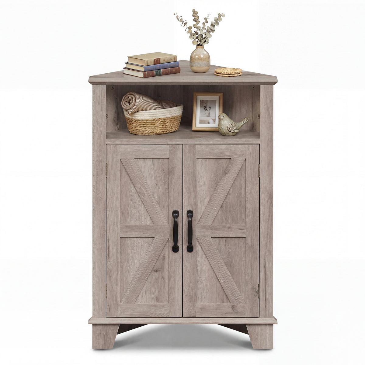 4-Tier Corner Storage Cabinet with Open Shelf-Gray