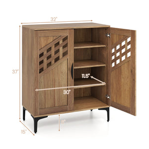 4 Tier Farmhouse Shoe Storage Cabinet with Removable Shelves and Metal Legs-Walnut