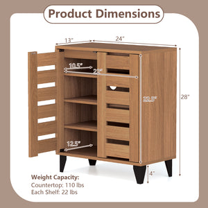 4-Tier Farmhouse Shoe Organizer with Louvered Door-Natural