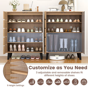4-Tier Farmhouse Shoe Organizer with Louvered Door-Natural and White