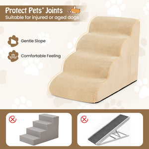4-Tier Foam Non-Slip Dog Steps with Washable Zippered Cover and Brush-Beige