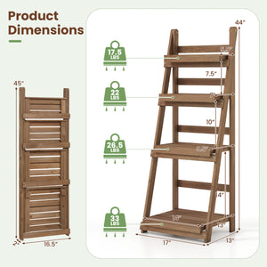4-Tier Foldable Plant Stand with Slatted Shelves for Garden-Brown