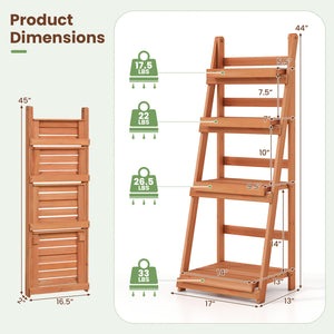 4-Tier Foldable Plant Stand with Slatted Shelves for Garden-Orange