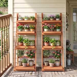 4-Tier Foldable Plant Stand with Slatted Shelves for Garden-Orange